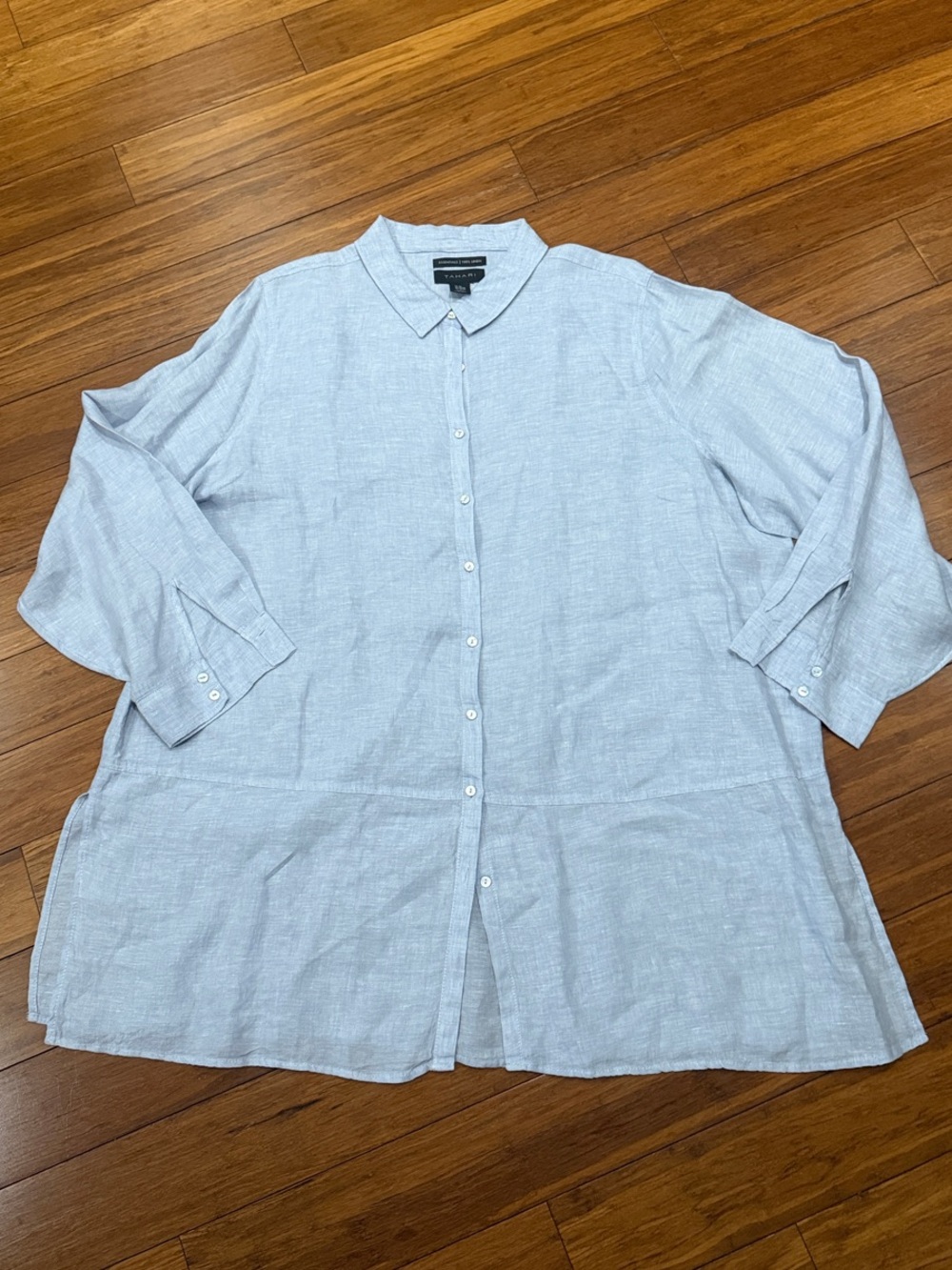Tahari Soft Light Blue Button-Down Linen Blend Shirt 3X